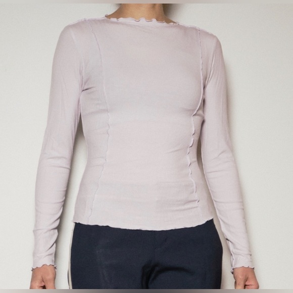 & Other Stories NWT Fitted Frill Edge Long Sleeve Top Pale Lilac S, M, L - Picture 1 of 6